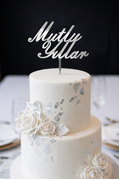 Ege Concept Life Silver Plexi Happy Birthday Written Cake Decoration - Birthd...