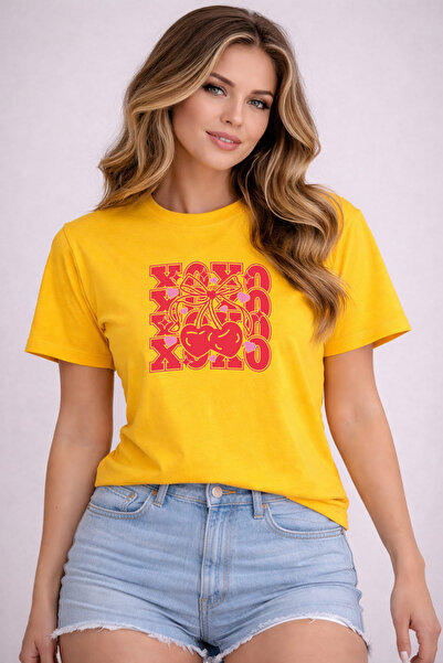 herkesemoda Basic T-Shirt with Print Detail