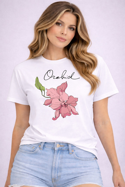 herkesemoda تي شيرت أساسي بتفاصيل طباعة أوريهيد