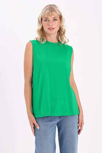 ALLDAY Green-Crew Neck Sleeveless Cotton T-Shirt