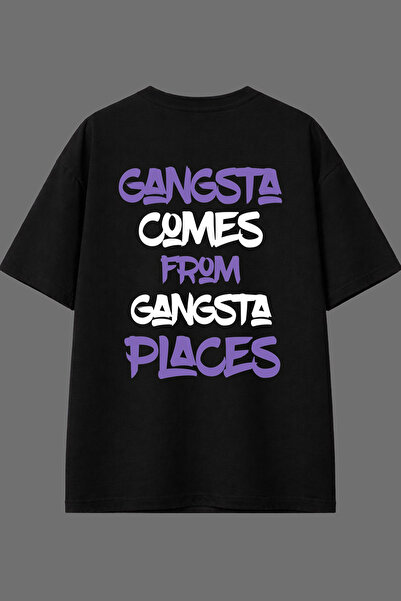 VSRN Μπλουζάκι Gangsta Design με στάμπα στην πλάτη, μαύρο, oversized
