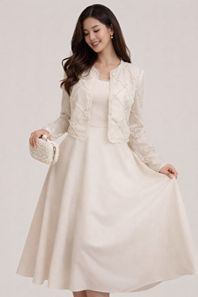 BATRINA STYLE فستان + سديري "كتان بتطريز لول