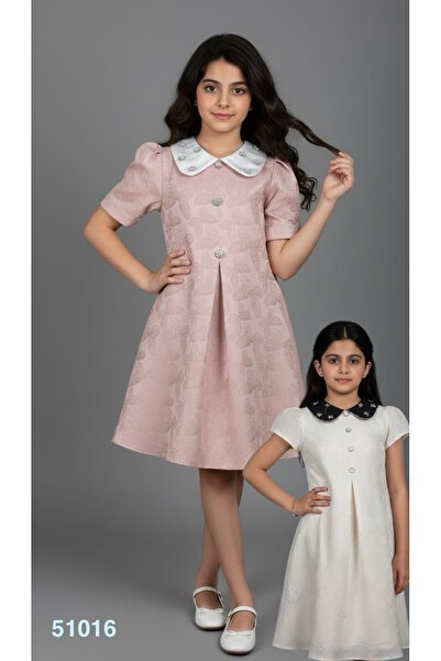 Rawai Roma Girls' jacquard dress with embroidered collar, perfect for special...