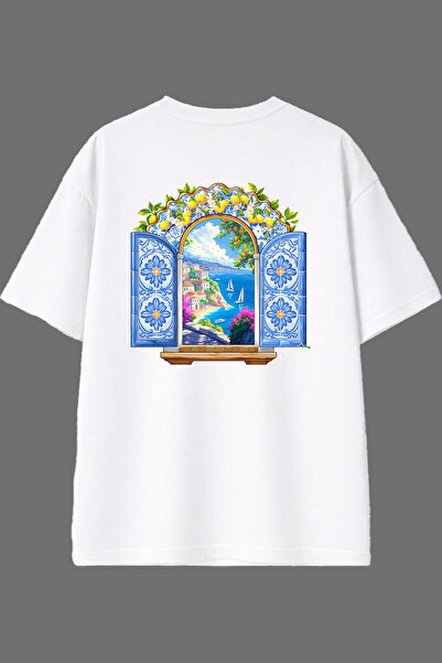 VSRN Camdan Cennet Design Back Printed White Oversize T-Shirt