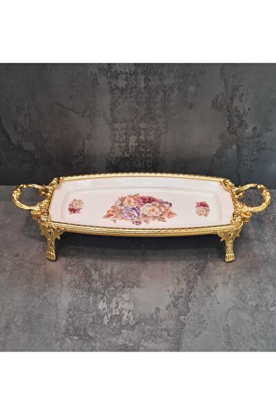 Furkan Decorative Gold Metal Legged Rectangular Flower Porcelain Presentation...