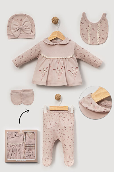 NEU KIDS Beige Floral 100% Cotton 5-Piece Hospital Discharge Set