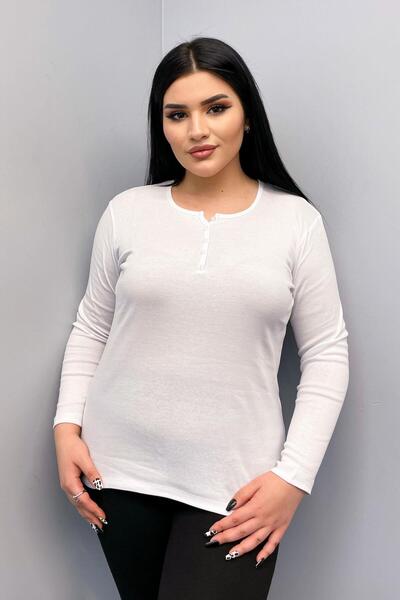 Siyezen Plus Size Button Detailed Cotton Blouse White