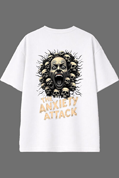 VSRN Tricou oversize alb cu imprimeu pe spate cu designul „The Anxiety Attack”