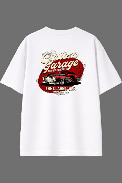 VSRN Tricou supradimensionat alb cu imprimeu pe spate Garage Design