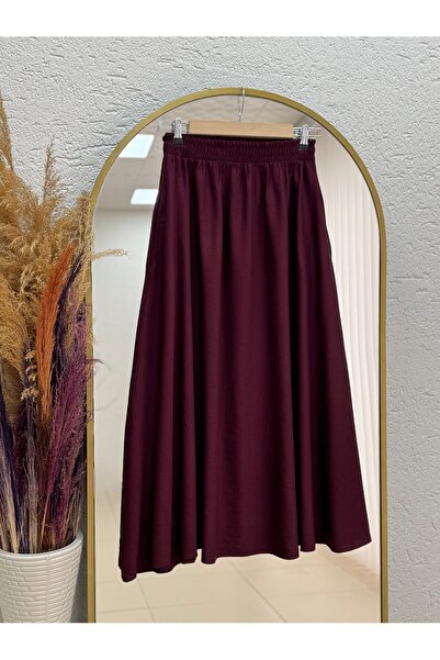 MİHRA STORE Melista Double Pocket Strawberry Flared Skirt-Mt7902 Burgundy