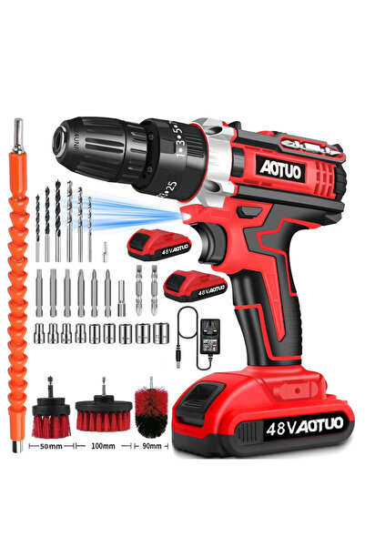 AOTUO 48V Cordless Drill, two lithium-ion batteries and fast charger, 3/8 inc...