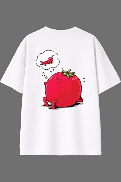 VSRN Μπλουζάκι με σχέδιο Lover Tomato, με στάμπα στην πλάτη, λευκό, oversized