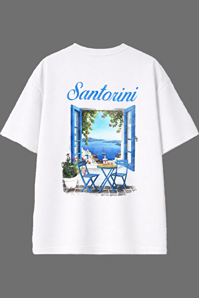 VSRN تي شيرت سانتوريني بتصميم مطبوع من الخلف باللون الأبيض مقاس كبير