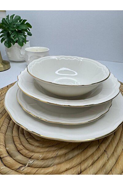 Tulü Porselen TULU PORSELEN 24 PARÇA 6 KİŞİLİK PREMIUM GOLD DETAY SUNUM YEMEK...