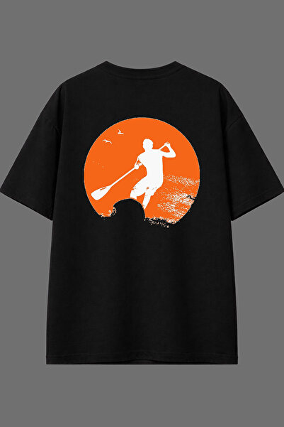 VSRN Tricou negru oversize cu imprimeu pe spate Surfing Design