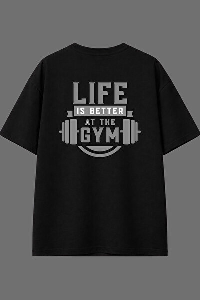 VSRN تي شيرت Life Is Better 1 Design مطبوع من الخلف باللون الأسود مقاس كبير