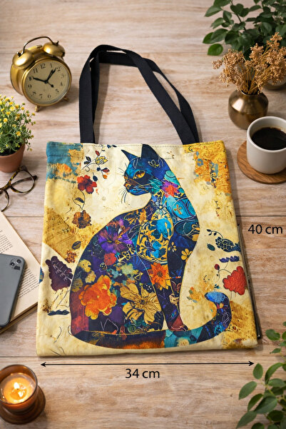 street&bagdnz Bohemian Style Floral Cat Design 2-Piece Artistic Shoulder Bag Set