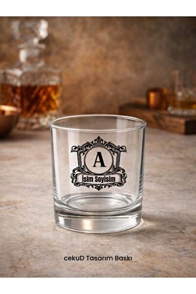 cekud tasarım baskı Kişiye Özel Baş Harfli İsimli Viski Bardağı – Siyah Şık Ç...