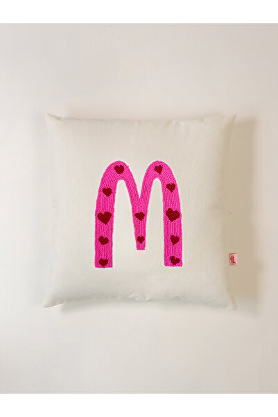 Galia Tasarım Valentine's Day Special Letter m Decorative Pillowcase with Heart