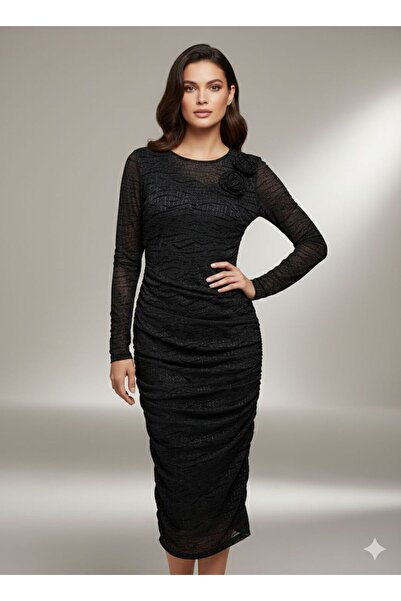 Pyramid masterpieces Midi evening dress with long sleeves