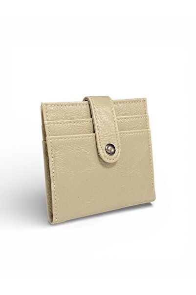 Kemerix Women's Snap Detailed Cream Basic Stylish Card Holder & Wallet