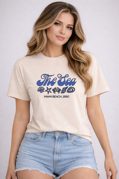 herkesemoda The Sea Друк Детальний Базовий футболка