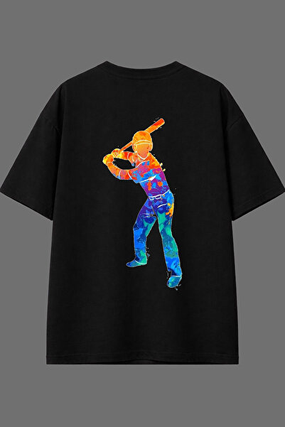 VSRN Tricou oversize negru cu imprimeu pe spate, design baseball