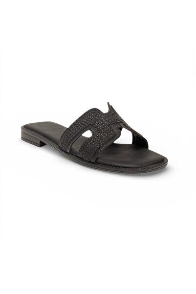 YNS STORE Ψάθινες Παντόφλες H 00115 μαύρες