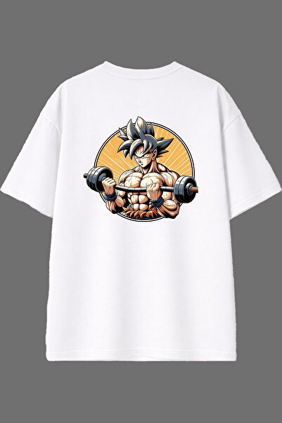 VSRN تي شيرت أبيض كبير الحجم بتصميم أنيمي هالترسيري مع طباعة على الظهر