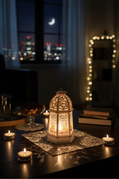 co arma طقم 3 فوانيس رمضانية ذهبية اللون بعبارة رمضان كريم ارتفاع 13 سم