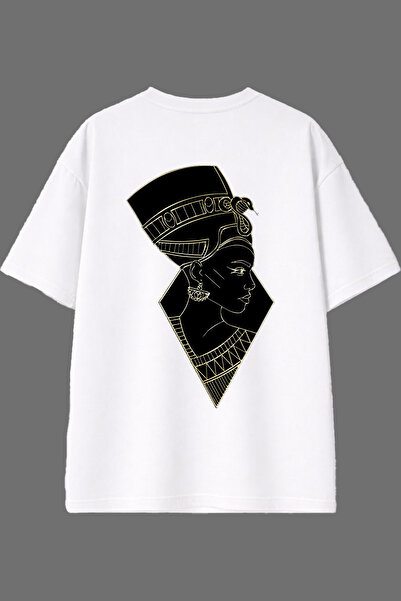 VSRN تي شيرت أبيض كبير الحجم بتصميم كليوباترا مطبوع من الخلف