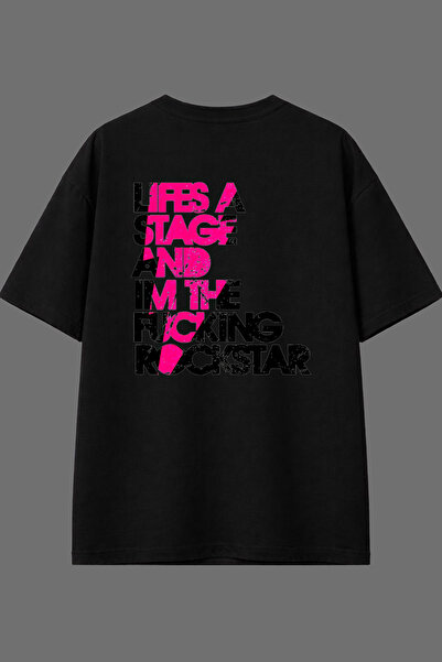 VSRN Μπλουζάκι Lifes Stage Tasarım με στάμπα στην πλάτη, μαύρο, oversized
