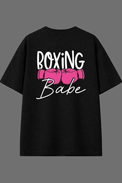 VSRN Boxing Baby Design Back Printed Black Oversize T-Shirt
