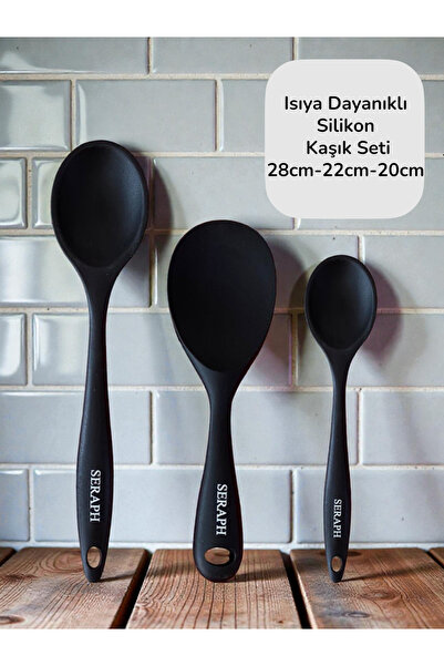 Seraph Isıya Dayanıklı Yanmaz Yapışmaz Silikon Uzun Kısa Derin Kaşık 28 Cm-20...