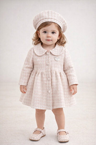 MBK GARDEN Kız Bebek Bayramlık Elbise Ceket ve Şapka Takımı – Pudra Renk 2’li...