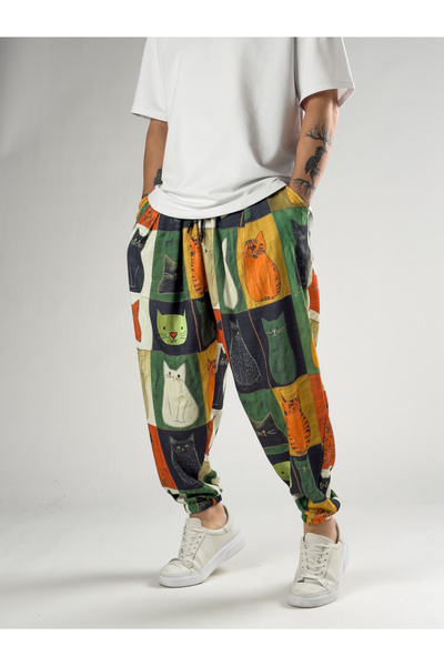 COCOPELLI Cat Patterned Men's Pleated Half-Shalwar Coc2823