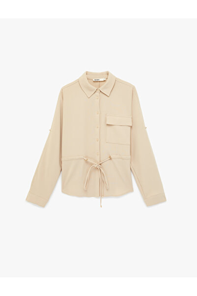 Koton Long Sleeve Classic Collar Belted Waist Pocketed Shirt