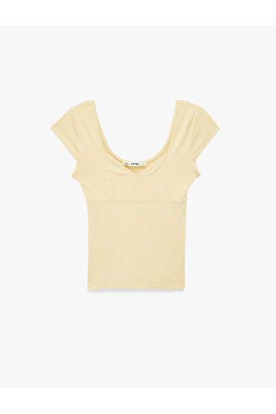 Koton Slim Fit Short Sleeve V-Neck Viscose T-Shirt