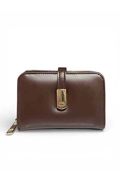 Kemerix Women's Gold Detailed Magnetic Bitter Brown Stylish Wallet