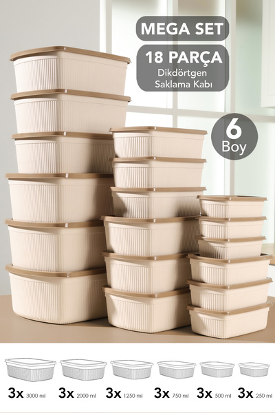 Meleni Home Set de 18 recipiente de depozitare dreptunghiulare cu dungi - Rec...