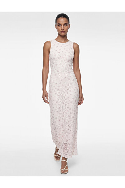 Koton Sleeveless Crew Neck Midi Floral Lace Dress