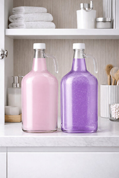 Jenisa 2'li Cam Çamaşır Yumuşatıcı & Sıvı Deterjan Şişesi - 3 Litre Galon Ban...
