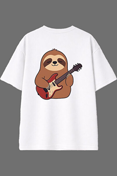 VSRN Lazy Animal Design Back Printed White Oversize t Shirt