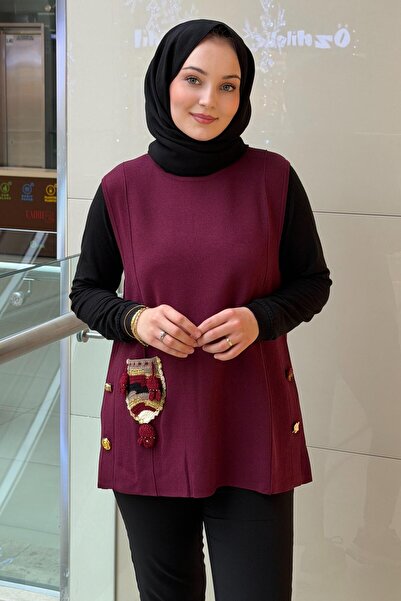 Ghisa Ethnic Pattern Pocket Vest with Buttons on the Sides