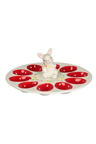 OEM Easter Ceramic Plate Red with Bunny for 10 Eggs Ø25x10cm