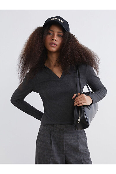 LC Waikiki Nevavm Farkıyla Xside Anthracite Polo Neck Women's Bodysuit - S6Kf...