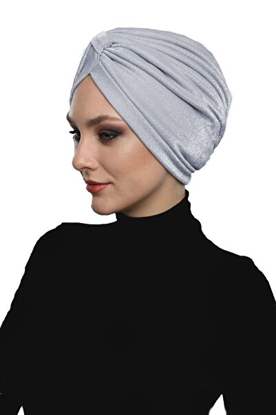 elysianfidan Turban instantanee cu bandă încrucișată din piqué argintiu, căpt...