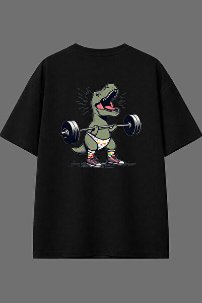 VSRN تي شيرت أسود كبير الحجم بتصميم ديناصور مطبوع من الخلف