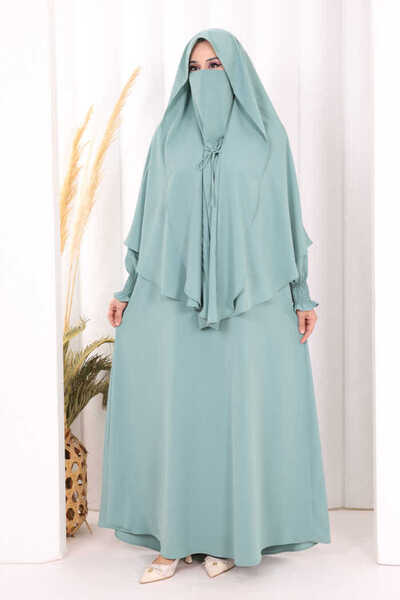 Bym Fashion Peçeli Cilbab Model Elbise 6063 Mint