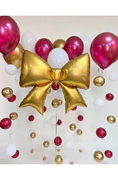 Çemrek Süs Parti Balloon Rain Set with Gold Bow Foil Balloons 42 Pieces